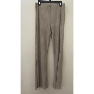 NWT Zara wide leg tan gold metallic Ribbed sheer Flowy Pants Size XL elastic